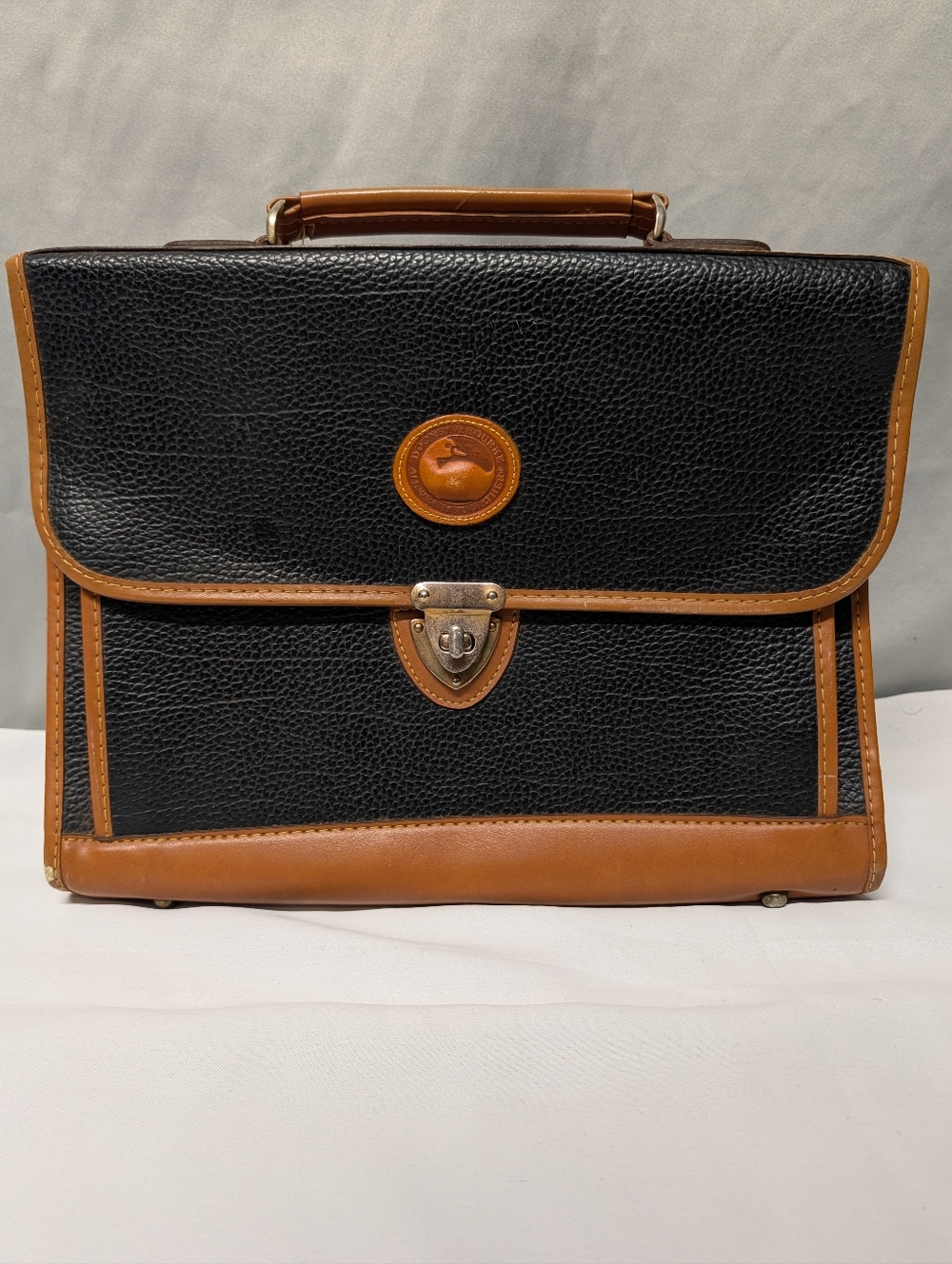 Vintage Dooney & Bourke All Weather Leather Briefcase / Attache Bag Black & Tan